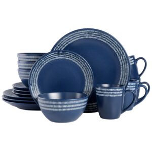 Gap Home 16 Piece Stoneware Dinnerware Set in Blue with White Rim