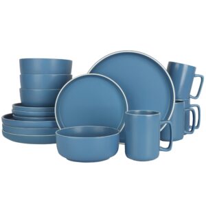 Gap Home 16 Piece Round Stoneware Dinnerware Set in Solid Matte Light Blue