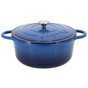 MegaChef 6.35 Quart Round Enameled Cast Iron Dutch Oven with Self Basting Lid in Dark Blue