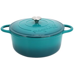 MegaChef 6.35 Quart Round Enameled Cast Iron Dutch Oven with Self Basting Lid in Teal