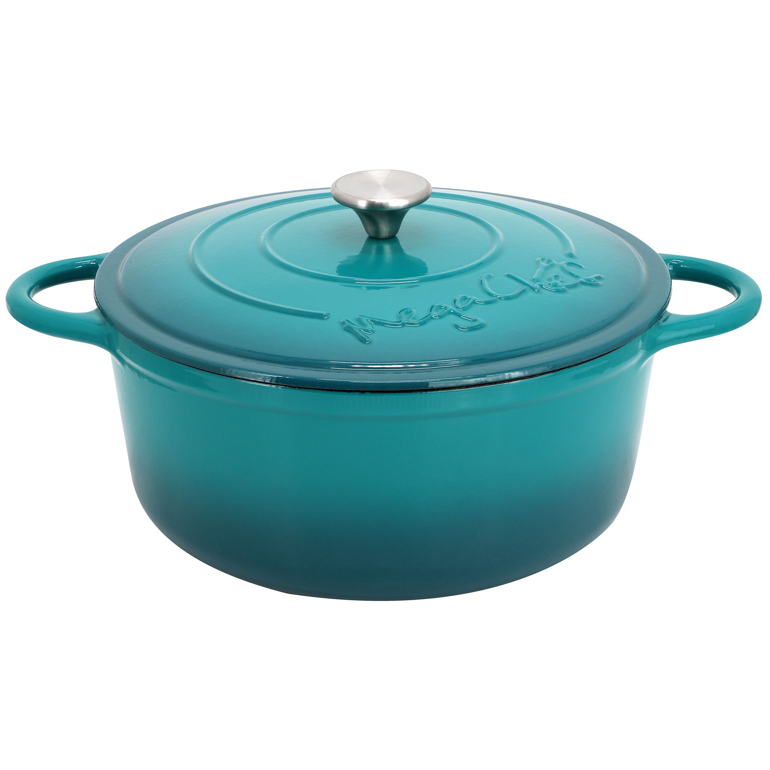MegaChef 6.35 Quart Round Enameled Cast Iron Dutch Oven with Self Basting Lid in Teal