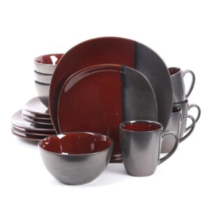 Gibson Volterra 16 Piece Soft Square Stoneware Dinnerware Set in Red