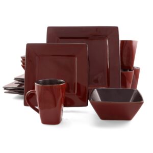 Gibson Elite Kiesling 16 Piece Hard Square Dinnerware Set in Red