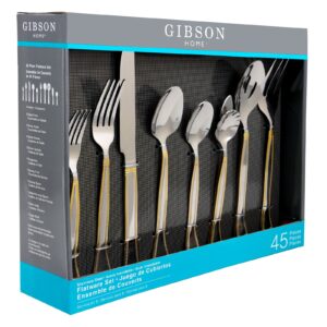 Gibson Home Grand Abby 45 Piece Stainless Steel Flatware Set with Gold Accent Handle