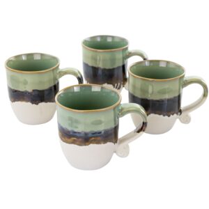 Meritage Twist 4 Piece 17 Ounce Round Stoneware Cup Set in Green