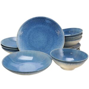 Gibson Elite 12 Piece Ombré Blue Double Bowl Dinnerware Set
