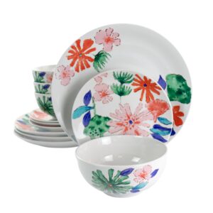 Gibson Home Dazzling Lily 12 Piece Ceramic Dinnerware Set