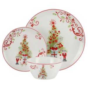 Gibson Home Festive Tree 12 Piece Porcelain Dinnerware Set