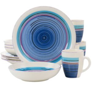 Gibson Home Richvale 12 Piece Round Durastone Dinnerware Set in Blue