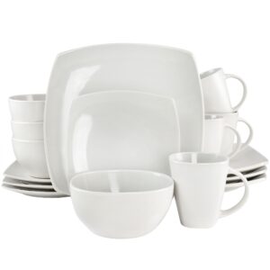 Soho Lounge Bright Shell 16 Piece Square Stoneware Dinnerware Set in Shell White