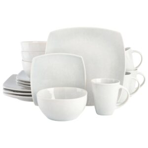 Gibson Home Soho Lounge 16 Piece Soft Square Stoneware Dinnerware Set in Stone Grey