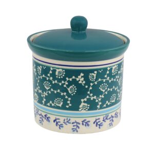 Gibson Home Village Vines 1.2 Quart Stoneware Canister With Airtight Lid in Blue Floral