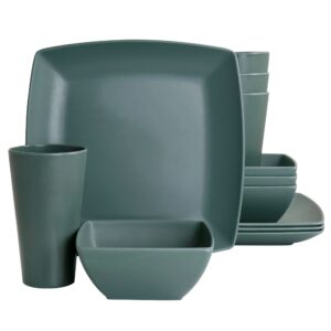 Gibson Home Grayson Melamine 12 Piece Square Dinnerware Set in Green