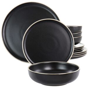 Gibson Elite Serenade 12 Piece Round Stoneware Dinnerware Set in Black