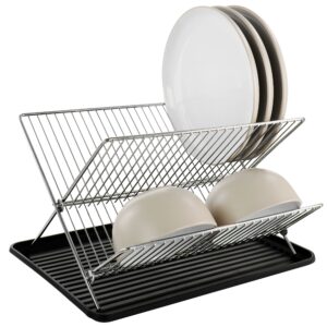 Gibson Home Fernsby 2 Tier 17 in. Folding Dish Rack Set in Black