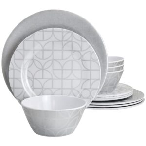 Laurie Gates California Designs Summer Bloom 12 Piece Melamine Dinnerware Set in Silver
