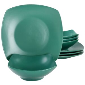Gibson Home 8 Piece Square Stoneware Dinnerware Set in Matte Verdi Green