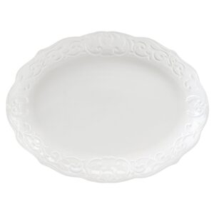 Gibson Home Bountiful 18.75 Inch Oval Durastone Embossed Platter in White