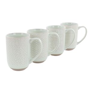 Laurie Gates Madrina 4 Piece 19 Ounce Stoneware Assorted Designs Mug Set in Mint