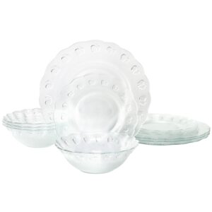 Gibson Home 12 Piece Apple Delight Textured Glass Dinnerware Set in Clear