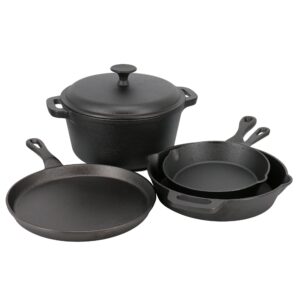 Gibson Home Addlestone 5 Piece Pre-Seasoned Cast Iron Cookware Set in Black