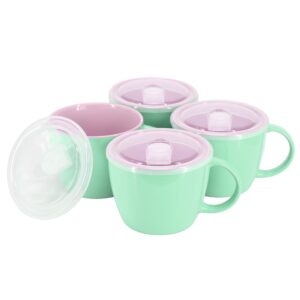 Gibson Home On The Go 4 Piece 25 Ounce Stoneware Soup Cup Set with Lid in Mint
