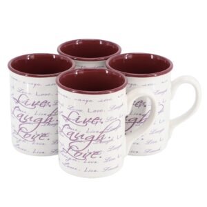 Gibson Home Inspirational Words Live, Laugh, Love 4 Piece 16 Ounce Stoneware Mug Set in Purple