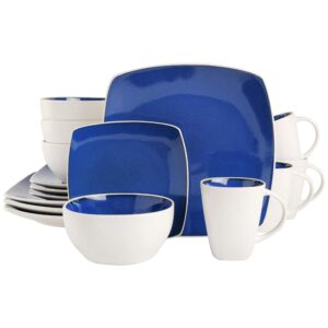 Gibson Elite Soho Lounge 16 Piece Soft Square Stoneware Dinnerware Set in Cobalt