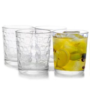 Gibson Home Great Foundations 4-Piece 13 oz. Double Old Fashion Glass Set, Square Pattern