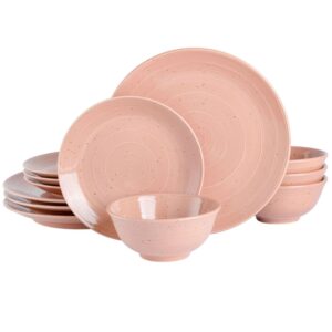 Gibson Elite Ramapo 12 Piece Stoneware Dinnerware Set in Soft Coral Speckle