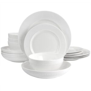 Gibson Elite Embossed Bone China 16 Piece Double Bowl Dinnerware Set in White