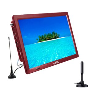 beFree Sound Portable Rechargeable 14 Inch LED TV with HDMI, SD/MMC, USB, VGA, AV In/Out and Built-in Digital Tuner in Red