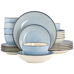 Elama Gia 24 Piece Round Stoneware Dinnerware Set in Light Blue