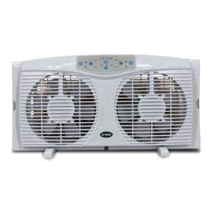 Optimus 8 in. Electric Reversible Twin Window Fan with Thermostat & LED