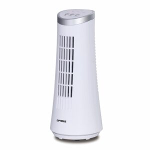 Optimus 12 Inch Desktop Ultra Slim LED Oscillating Tower Fan in White