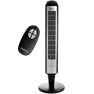 Holmes 36 Inch Oscillating Tower Fan with Remote Control in Black and Silver